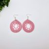 Crochet pink dream catcher dangle earrings