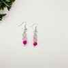 White, pastel pink, and dark pink beaded dangle earrings