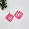 Crochet pink diamond shaped earrings