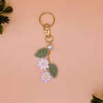 Crochet Daisy bag charm with faux pearl