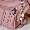 Crochet daisy bag charm with faux pearl