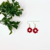 Crochet red mini flower earring