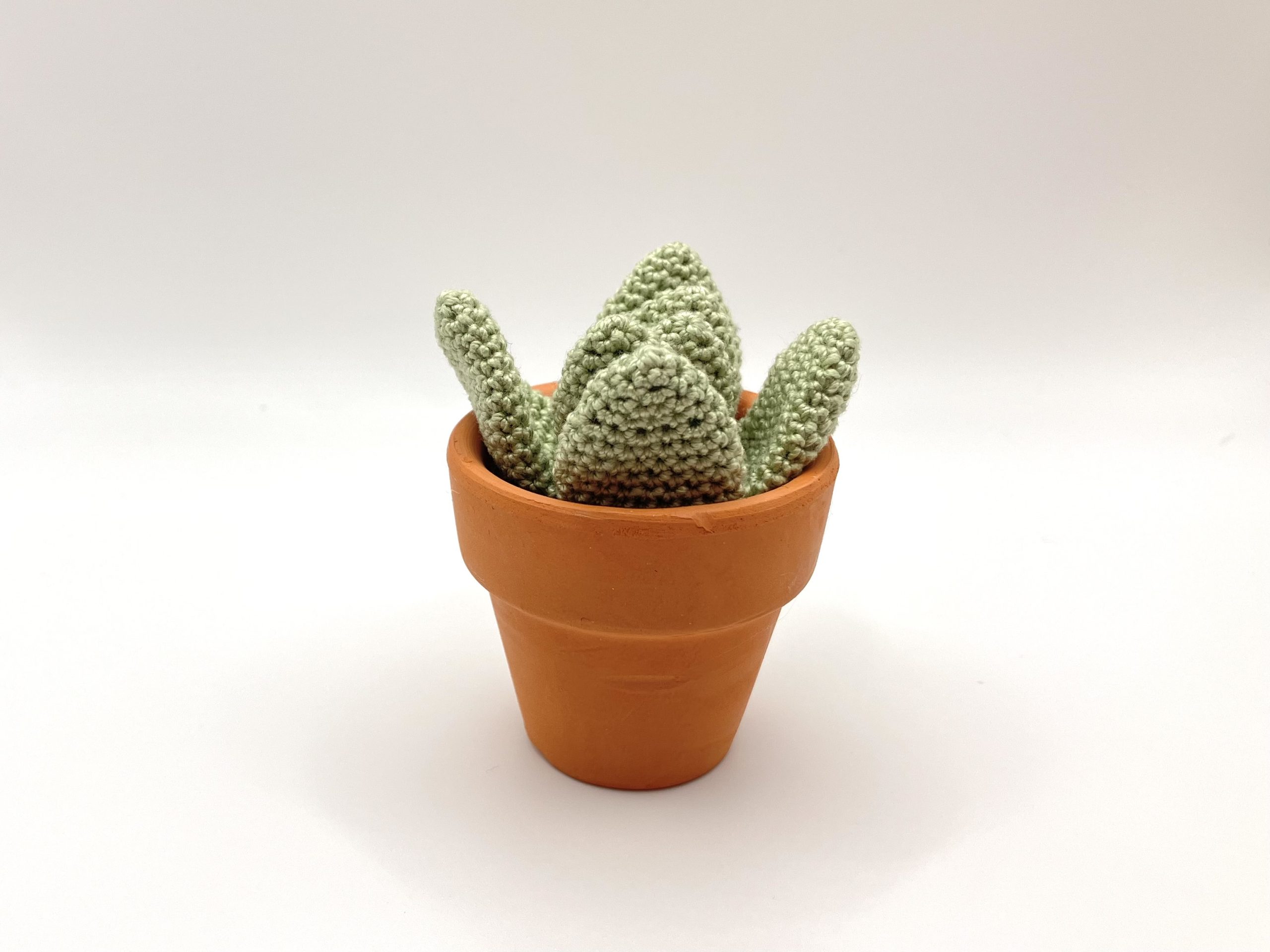 Crochet light green succulent in a real clay pot