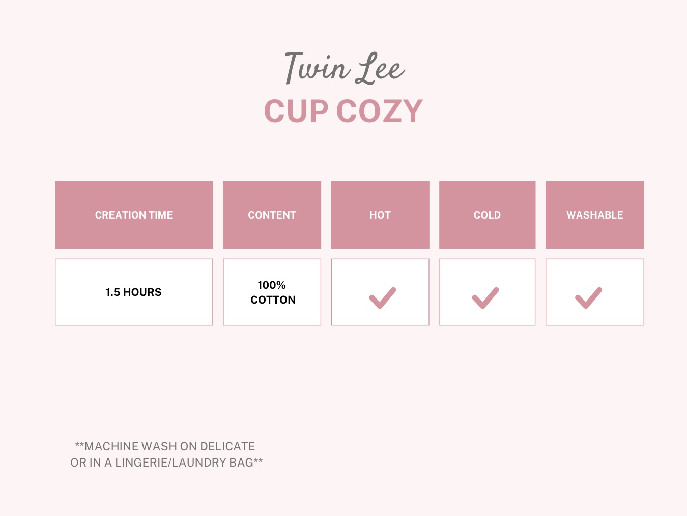 Twin Lee Pink infographic for crochet cup cozy