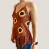 Handmade crochet sunflower top, orange fall crochet top