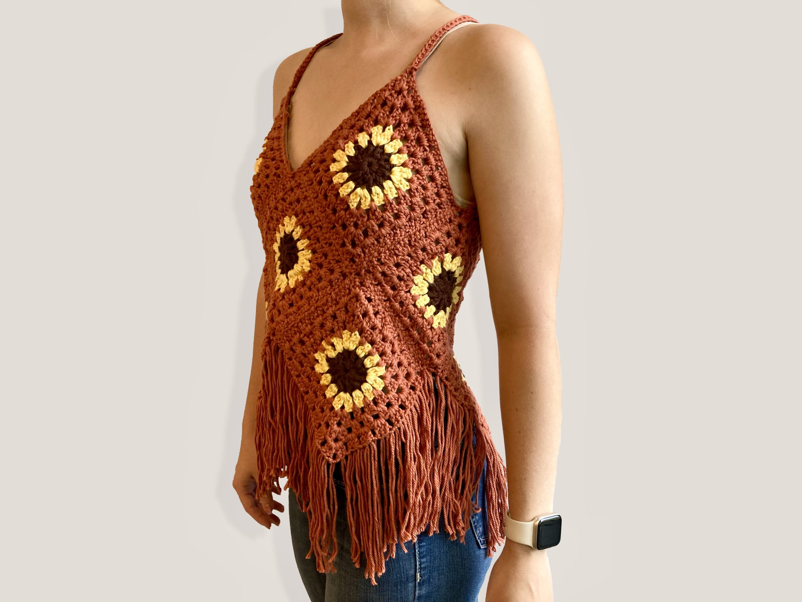 Handmade crochet sunflower top, orange fall crochet top