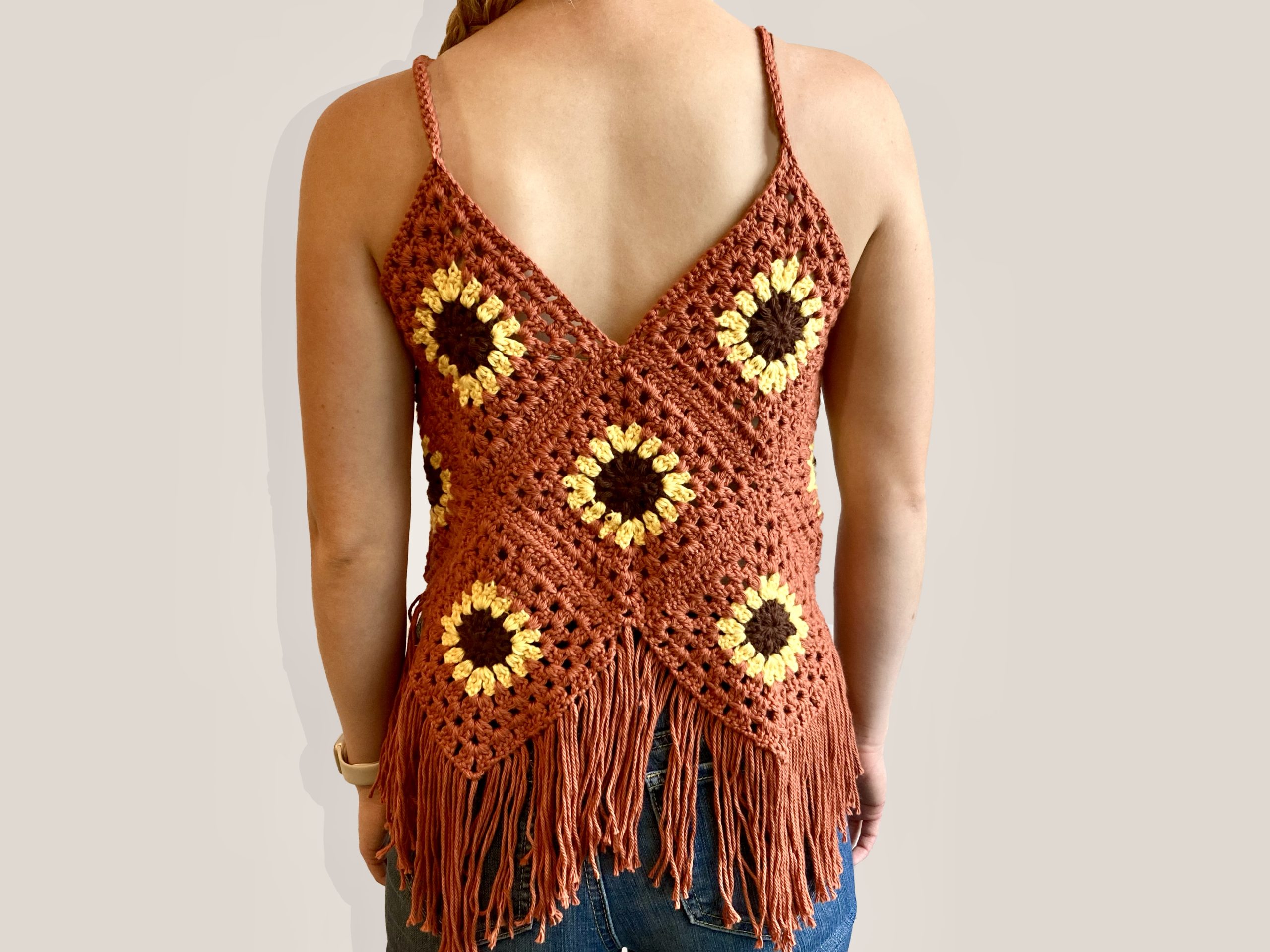 Back of crochet sunflower top