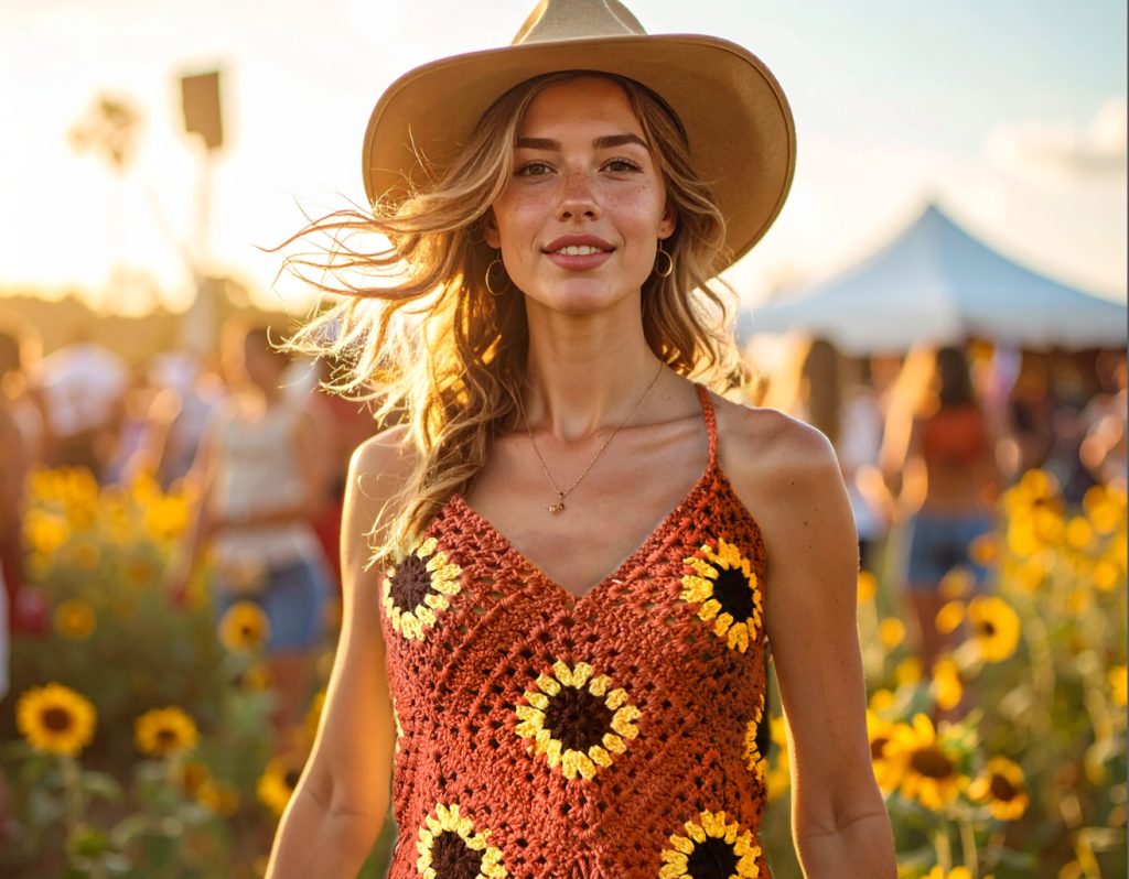 Crochet sunflower top for festival